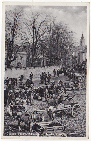 Old postcard of College Square, Killarney, on Market Day