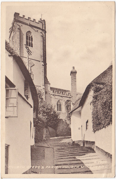 ld postcard of Minehead, Church Steps and Parish Church