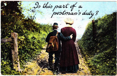 1910 postcard showing a cheeky postman!