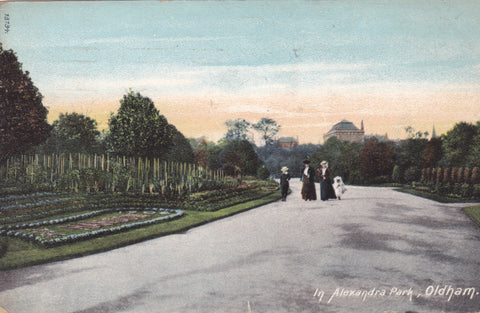 Old postcard entitled "In Alexandra Park, Oldham"