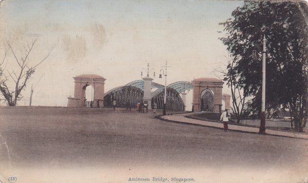 Old postcard of Anderson Bridge, Singapore