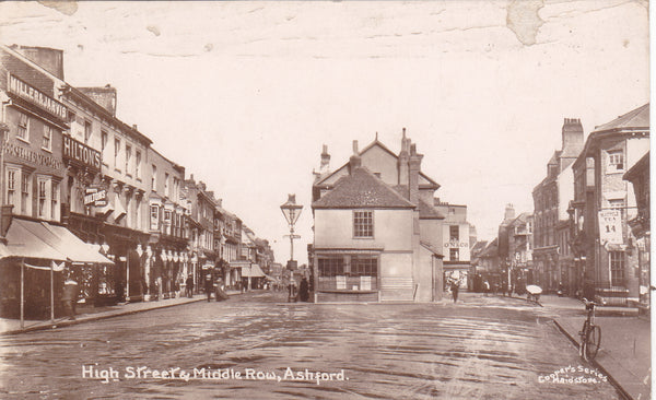 1915 real photo postcard of High Street & Middle Row, Ashford in Kent