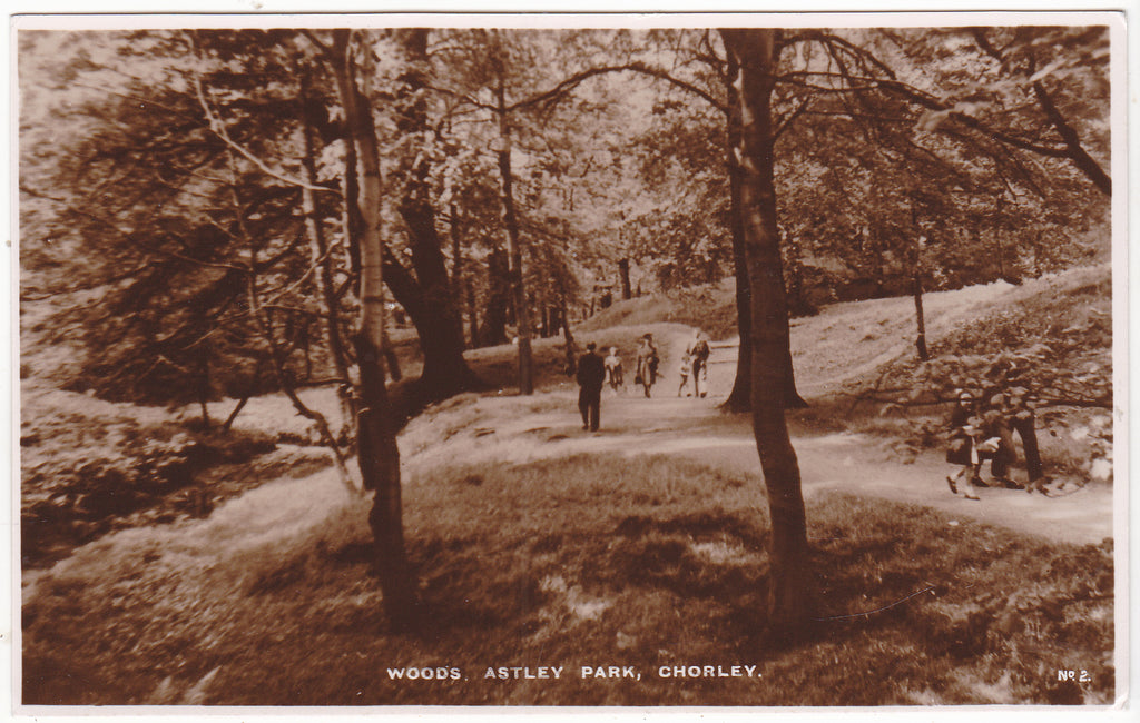Real photo postcard of Woods at Astley Park, Chorley