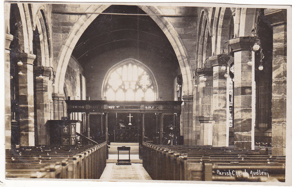 1912 real photo postcard of the interior of Audlem Parish Church in Cheshire