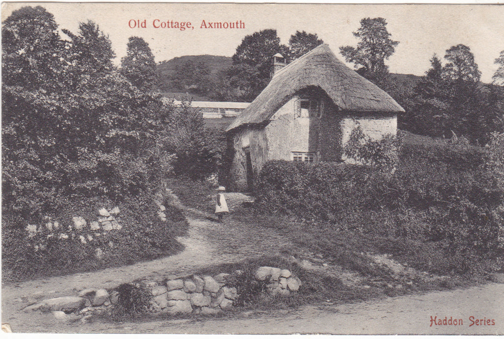 Old postcard of a cottage at Axmouth, Devon
