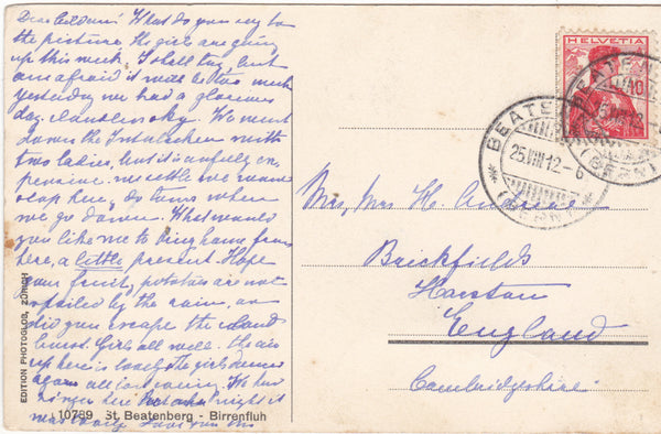 ST BEATENBERG - BIRRENFLUH - 1912 SWITZERLAND POSTCARD (ref 2948/14)