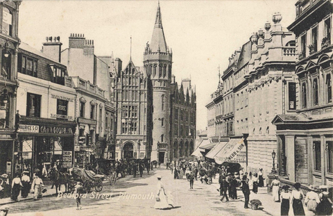 Old postcard of Bedford Street, Plymouth, Devon