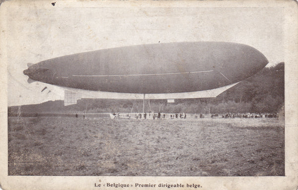 Old Belgian postcard showing the airship La Belgique