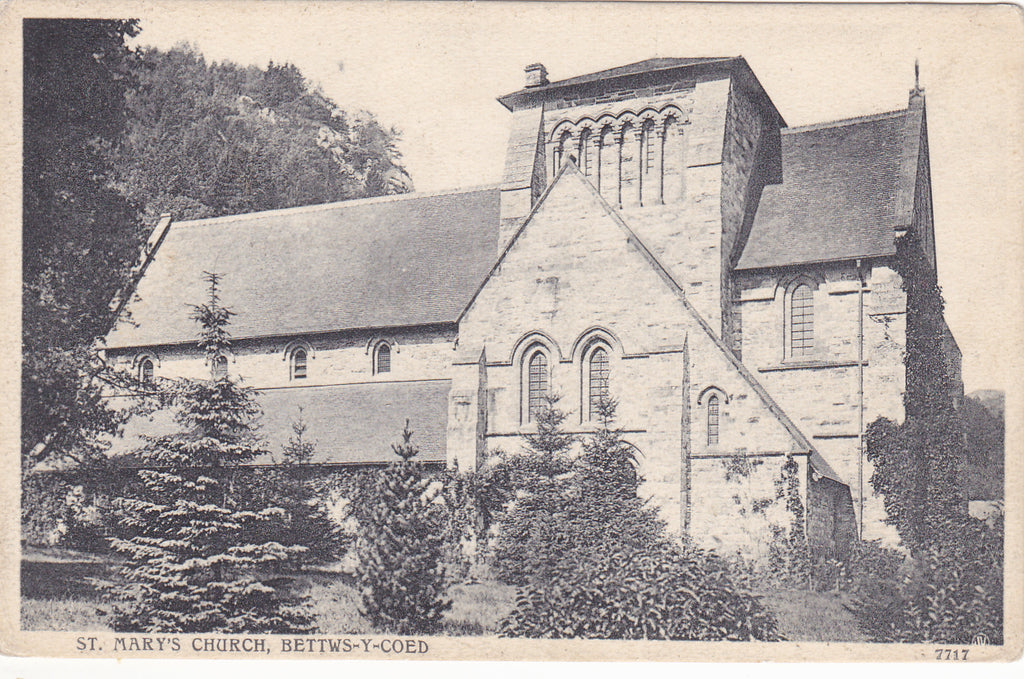 Old postcard of St Mary's Church, Bettwys-y-Coed