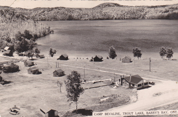 Real photo postcard of Camp Bevaline, Trout Lake, Barry's Bay, Ontario