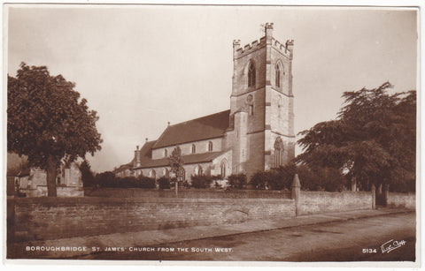 Old postcard of St James Church, Boroughbridge, from South West