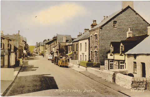High Street, Borth in Cardiganshire c1960s postcard