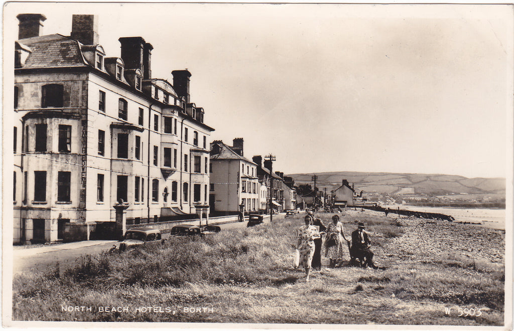 Early 1950s real photo postcard of North Beach Hotels, Borth