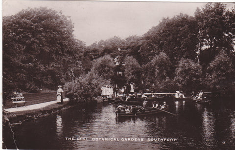 Old postcard of The Lake, Botanical Gardens, Southport