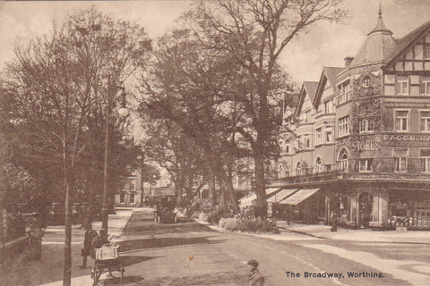 Old postcard of The Broadway, Worthing, Sussex