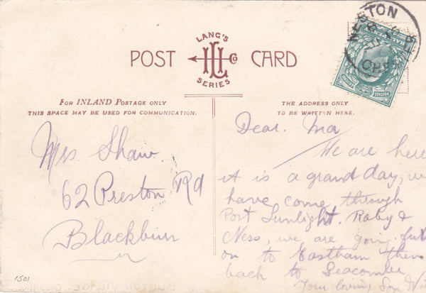 BURTON VILLAGE - 1904 POSTCARD - UNUSUAL VIEW WIRRAL POSTCARD (ref 194/16)