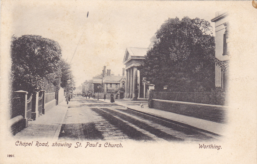 Pre 1918 postcard showing Chapel Road, Worthing with a view of St Paul's Church