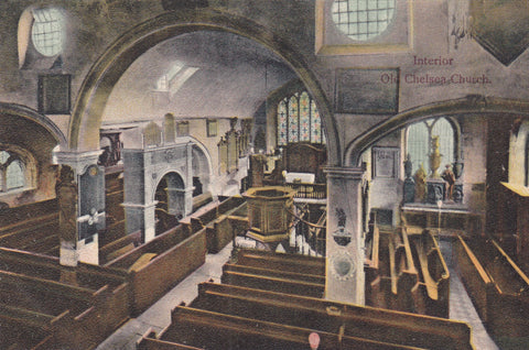 Old postcard of the interior of Chelsea Church, London
