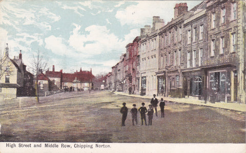 Old postcard of High Street & Middle Row, Chipping Norton in Oxfordshire