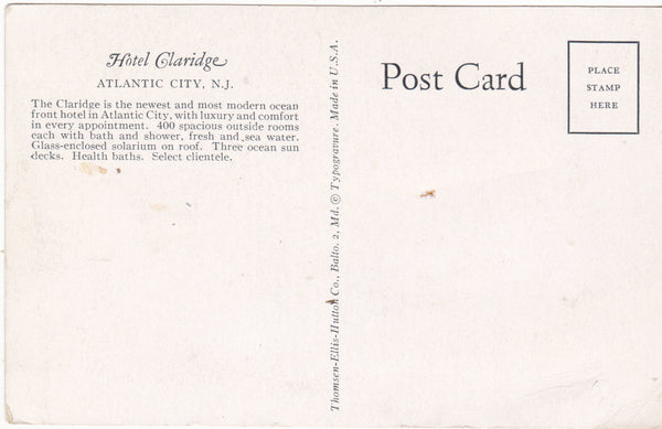 HOTEL CLARIDGE, ATLANTIC CITY, N.J. (ref 4215)