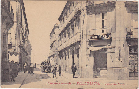 Old postcard of Calle del Comercio, Villagarcia, Spain (Comercio Street)