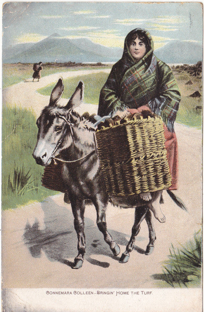 Pre 1918 postcard of Connemara Colleen, Bringin' Home The Turf