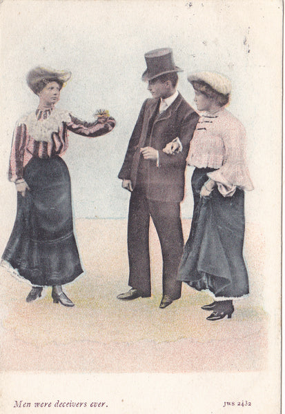 Vintage humour postcard entitled Men Were Deceivers Ever