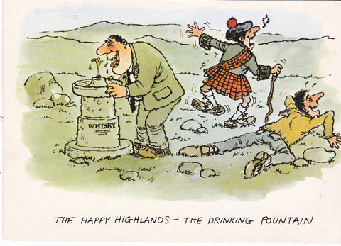 HAPPY HIGHLANDS, DRINKING FOUNTAIN - SCOTTISH HUMOUR POSTCARD