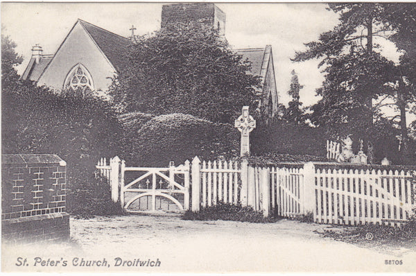 Old postcard of St Peter's Church, Droitwich in Worcestershire