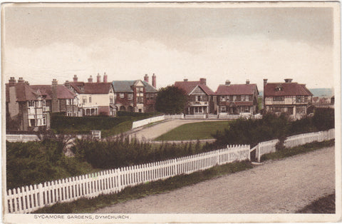 Old Dymchurch, Kent postcard showing Sycamore Gardens in the 1930s