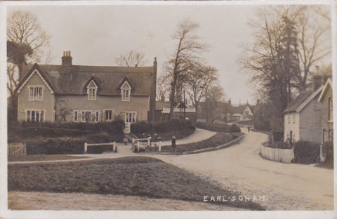 Old real photo postcard of Earl Soham, Suffolk
