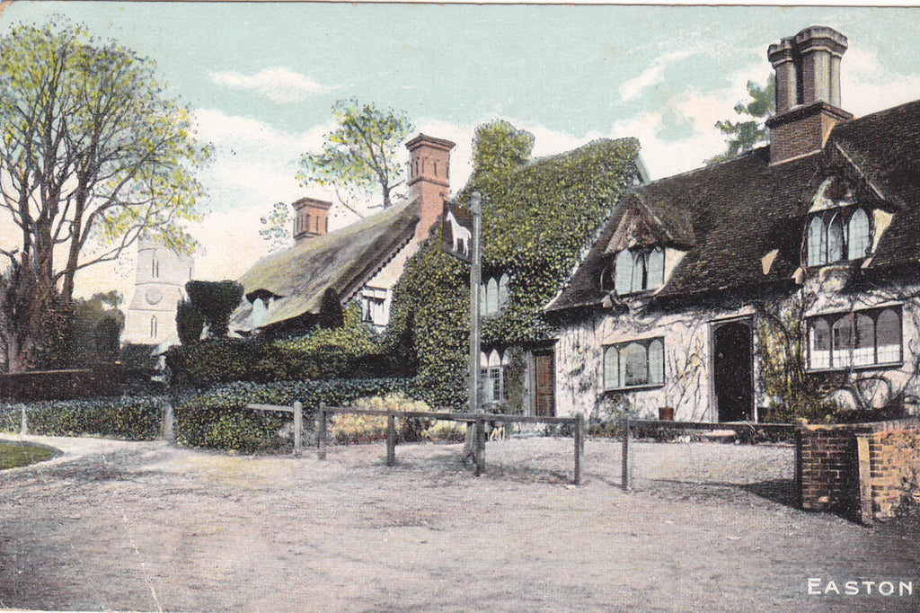 Old postcard of Easton in Suffolk, shows church & White Horse Pub