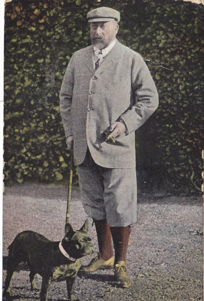 King Edward VII with his dog,1910 postcard