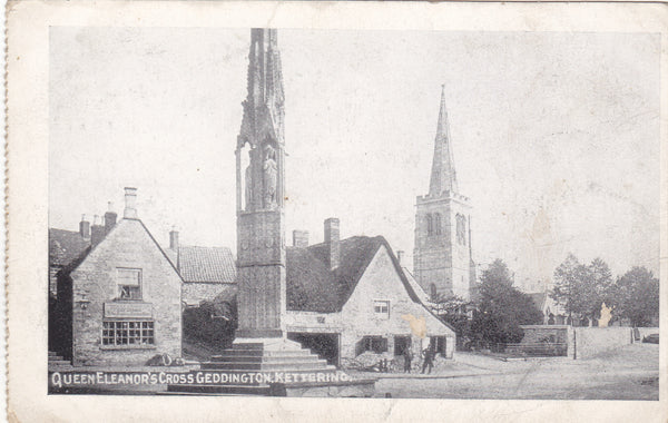 Old postcard of Eleanor Cross, Geddington, Kettering