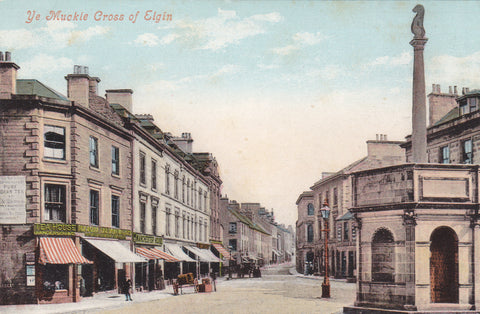 Old postcard entitled Ye Muckle Cross of Elgin