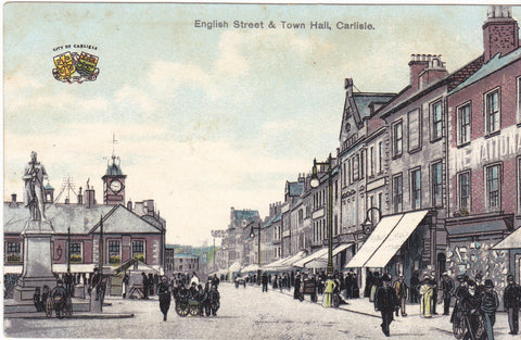 ENGLISH STREET & TOWN HALL, CARLISLE - PRE 1918 POSTCARD