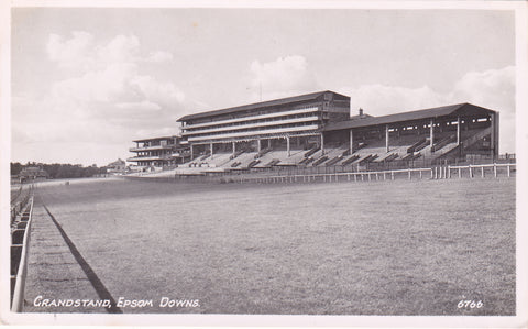 Old real photo postcard of Grandstand, Epsom Downs