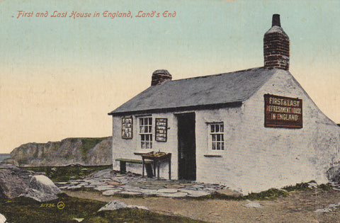 Old postcard of the First and Last House in England, Land's End