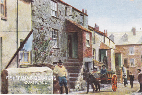 Old postcard of Fishermans Quarters in Cornwall, posted Mullion 1905
