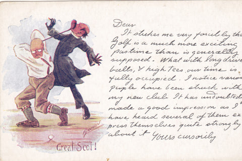 VINTAGE GOLF POSTCARD - GREAT SCOT! CYNICUS ART POSTCARD (ref 1734/18x2)