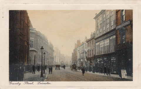 Old framed effect postcard, of Granby Street, Leicester