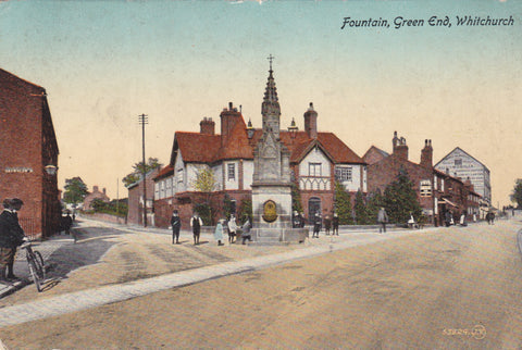 Old postcard of Fountain, Green End, Whitchurch in Shropshire