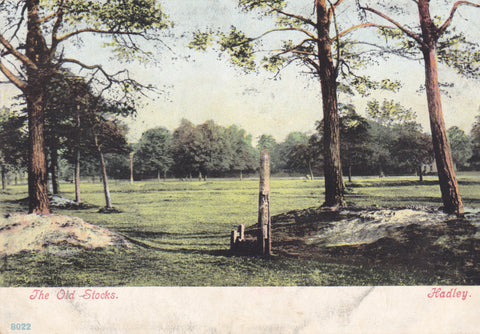 Old postcard of the Stocks at Hadley, near Barnet