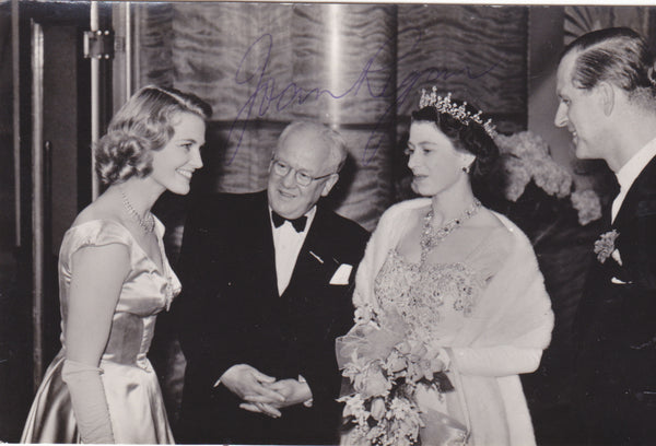 Real photo postcard of Joan Regan meeting Queen Elizabeth II
