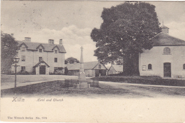 Old postcard of Killin, Hotel and Church, Scotland