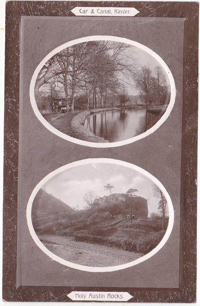 Car and canal, (tramcar) Kinver and Holy Austin Rocks, Kinver, old postcard