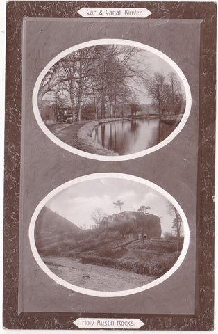 Car and canal, (tramcar) Kinver and Holy Austin Rocks, Kinver, old postcard