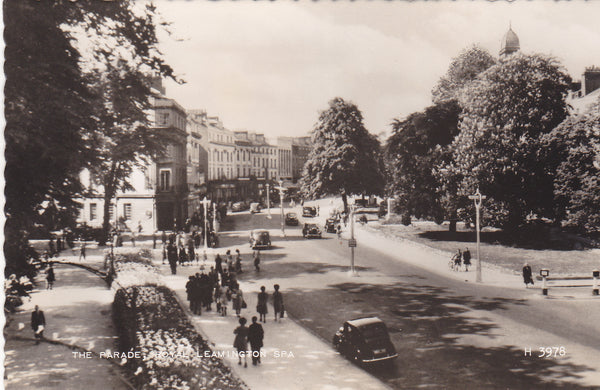 Old real photo postcard of The Parade, Leamington Spa