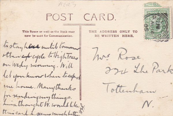 LETCHWORTH HALL HOTEL, LETCHWORTH, HERTS. - 1905 POSTCARD (ref 2089/17)