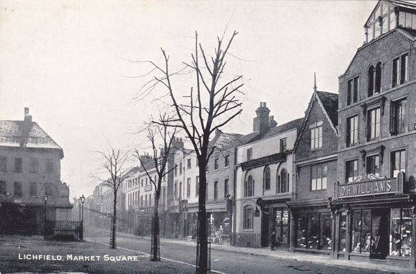 Old postcard of Lichfield Market Square in Staffordshire